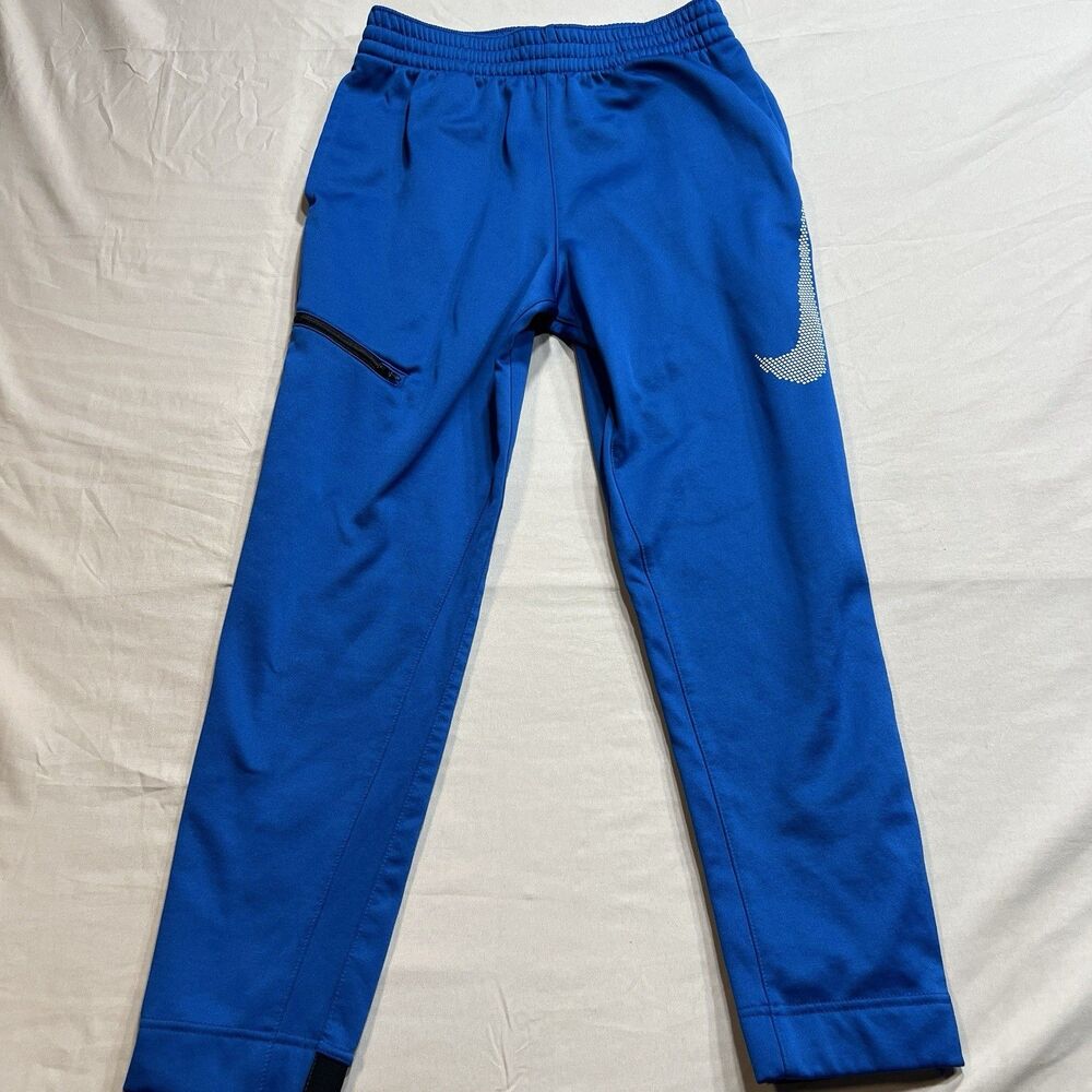 Nike Youth L Track Pants Blue Dri-FIT Swoosh Zipper Pocket